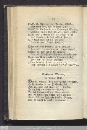Arthurs Manen, im Januar 1833.