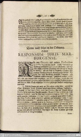 Deme nach folget in der Ordnung. Erstlich. Responsum Juris Marburgense
