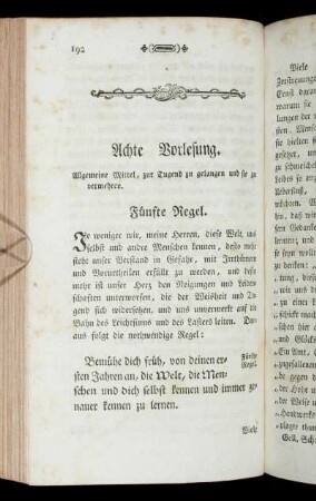 Achte Vorlesung. Allgemeine Mittel, zur Tugend zu gelangen und sie zu vermehren.