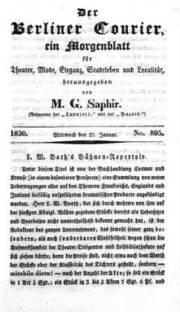 No. 895, Mittwoch den 27. Januar 1830