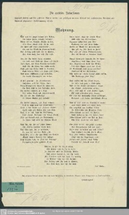 Mahnung : [Gedicht]