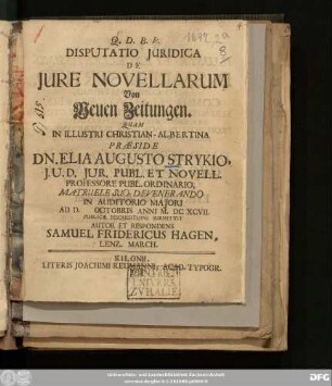 Disputatio Iuridica De Iure Novellarum