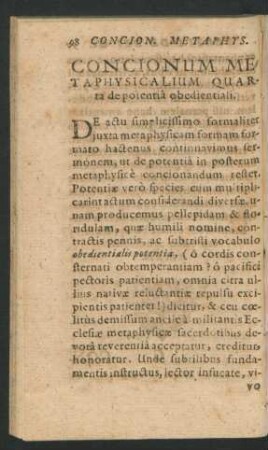 Concionum Metaphysicalium Quarta de potentia obedientiali.
