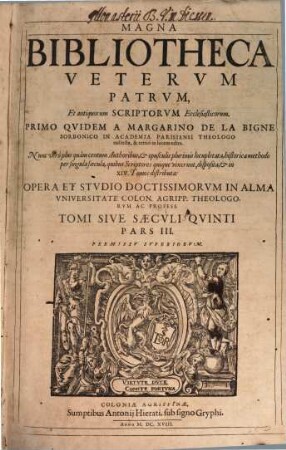 Magna Bibliotheca Vetervm Patrvm, Et antiquorum Scriptorvm Ecclesiasticorum. 5,3
