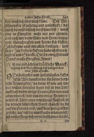 XV. Eine andächige tröstliche Dancksagung und Betrachtung deß heiligen Leidens Jesu Christi.