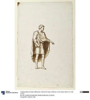 Stehende männliche Figur mit Buch in der Hand