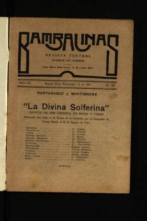 La divina Solferina : sainete en dos cuadros, en verso y en prosa
