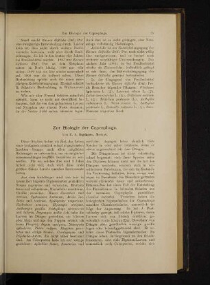Zur Biologie der Coprophaga.