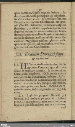 III. Examen Duraeani scopi & mediorum