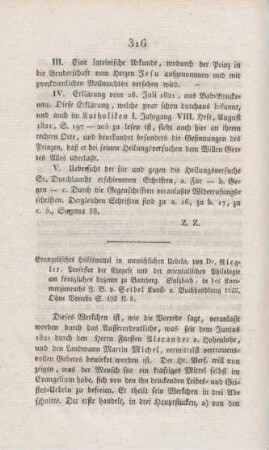 316-320 "Evangelisches Hülfsmittel in menschlichen Uebeln" von Niegler