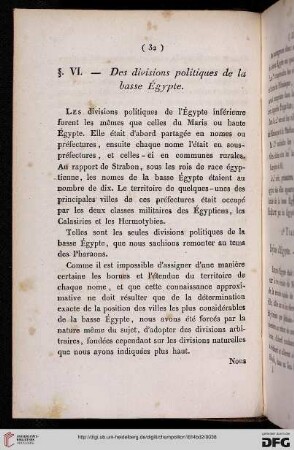 § VI: Des divisions politiques de la basse Égypte
