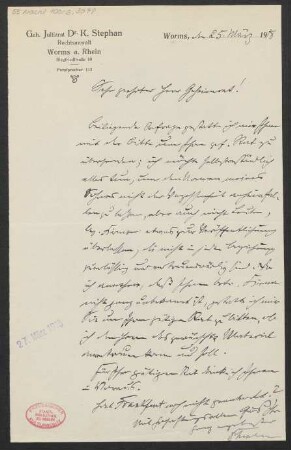 Brief an B. Schott's Söhne : 25.03.1918