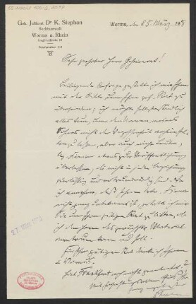 Brief an B. Schott's Söhne : 25.03.1918