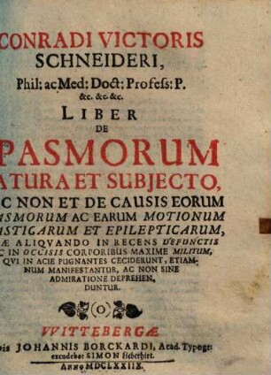 Liber de Spasmorum natura et [subiecto] subjecto ...