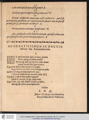 Ad ornatissimum ac doctissimum Dn. Respondentem.