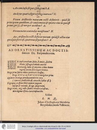 Ad ornatissimum ac doctissimum Dn. Respondentem.