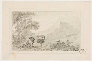 Weg in südlicher Berglandschaft mit Rastenden und Maultieren