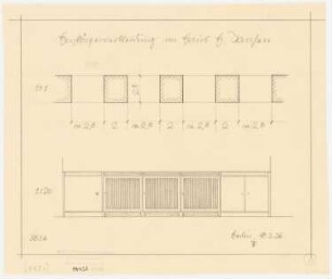 Haus Jansen, Berlin-Grunewald: Heizkörperverkleidung: Aufriss Vorderfront 1:20, horizontaler Schnitt 1:1