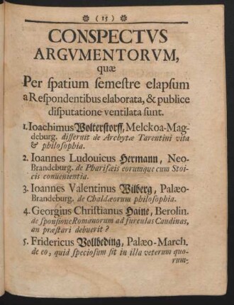 Conspectus Argumentorum,