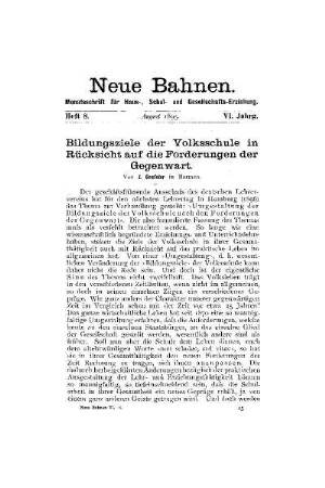 Bildungsziele der Volksschule in Rücksicht auf die Forderungen der Gegenwart
