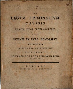 De Legum Criminalium Caussis