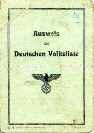 Ausweis der Umsiedlervereinigung "Deutsche Volksliste" von Leonhard Racki