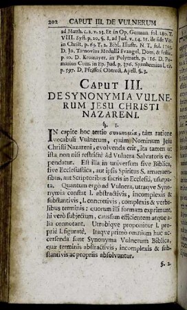 Caput III. De Synonymia Vulnerum Jesu Christi Nazareni.