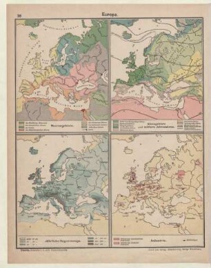 Europa, Meeresgebiete, Klimagebiete und mittlere Jahreswärme, Jährliche Regenmenge, Industrie