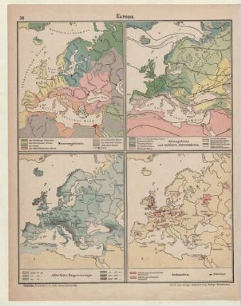 Europa, Meeresgebiete, Klimagebiete und mittlere Jahreswärme, Jährliche Regenmenge, Industrie