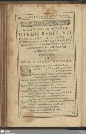 Consultatio Quarta. Utrum Reges, Vel Principes, Ad Imperii Dignitatem Venerandam