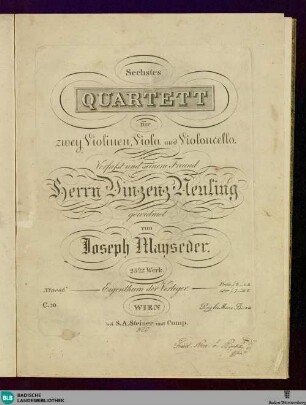 Sechstes Quartett für zwey Violinen, Viola und Violoncello : 23tes Werk
