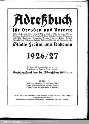 1926/27: Adreßbuch für Dresden und Vororte
