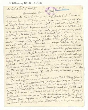 Brief an Carl Du Prel