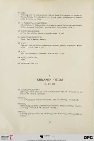F. Keramik, Glas (Nr. 461-551)