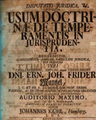 Disp. iur. ostendens usum doctrinae de temperamentis in iurisprudentia