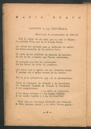 Canción a la República : Homenaje al pesamiento de Alberdi