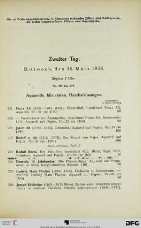 Aquarelle, Miniaturen, Handzeichnungen (Nr. 231-301)