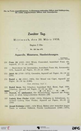 Aquarelle, Miniaturen, Handzeichnungen (Nr. 231-301)