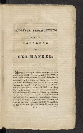 Vlugtige Beschouwing van het Voordeel van den Handel.