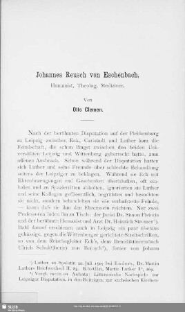 Johannes Reusch von Eschenbach, Humanist, Theolog, Mediziner