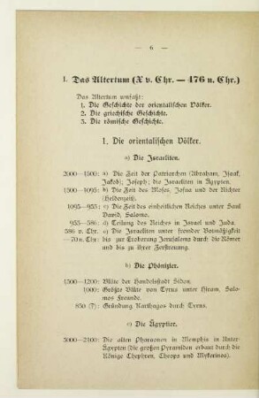 I. Das Altertum (X v. Chr. - 476 n. Chr.)