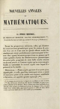 La spirale équiangle ses principales propriétés provées géométriquement.