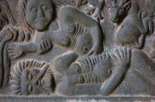 Frankreich. Bretagne. Finistere. Guimiliau. Enclos paroissial. Umfriedeter Pfarrhof. Vorhalle. Darstellung Die Erschaffung der Frau