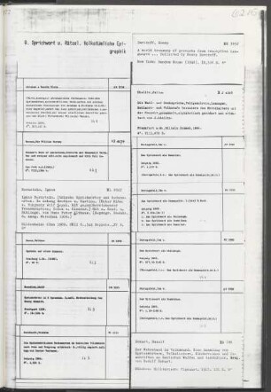 9. Sprichwort und Rätsel, volkstümliche Epigraphik