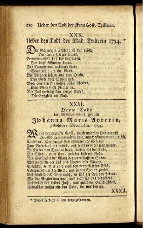 XXX. Ueber den Todt der Mad. Trillerin 1754.