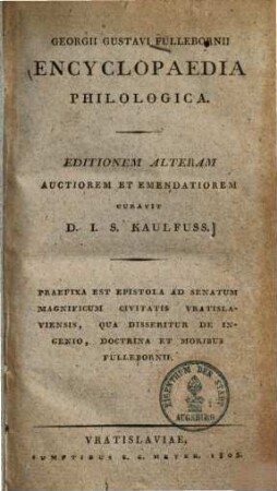 Georgii Gustavi Füllebornii Encyclopaedia philologica