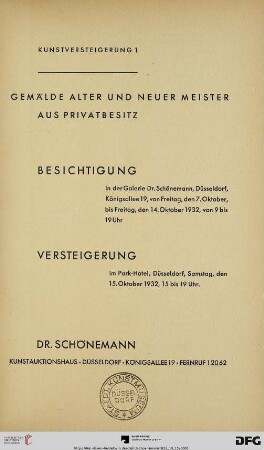Gemälde alter und neuer Meister aus Privatbesitz : Versteigerung 15. Oktober 1932