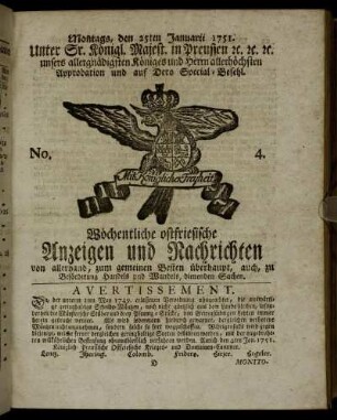 No. 4. Montags, den 25ten Januarii 1751.