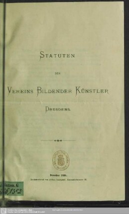 Statuten des Vereins Bildender Künstler Dresdens