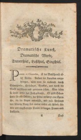 Dramatische Kunst, Dramatische Werke, Trauerspiel, Lustspiel, Singspiel.